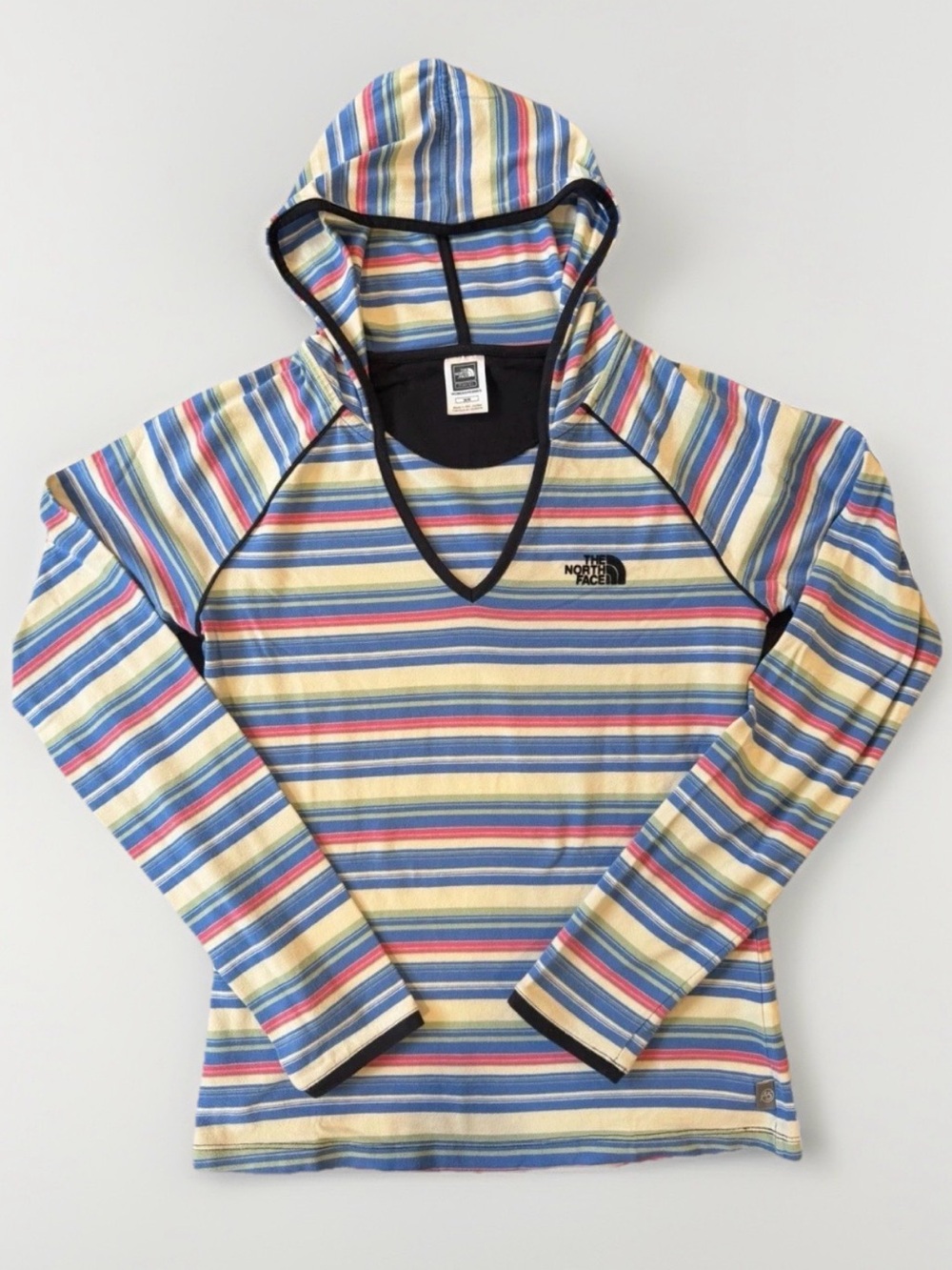 The North Face A5 series stripe yellow blue red stretchy hoodie small medium vtg